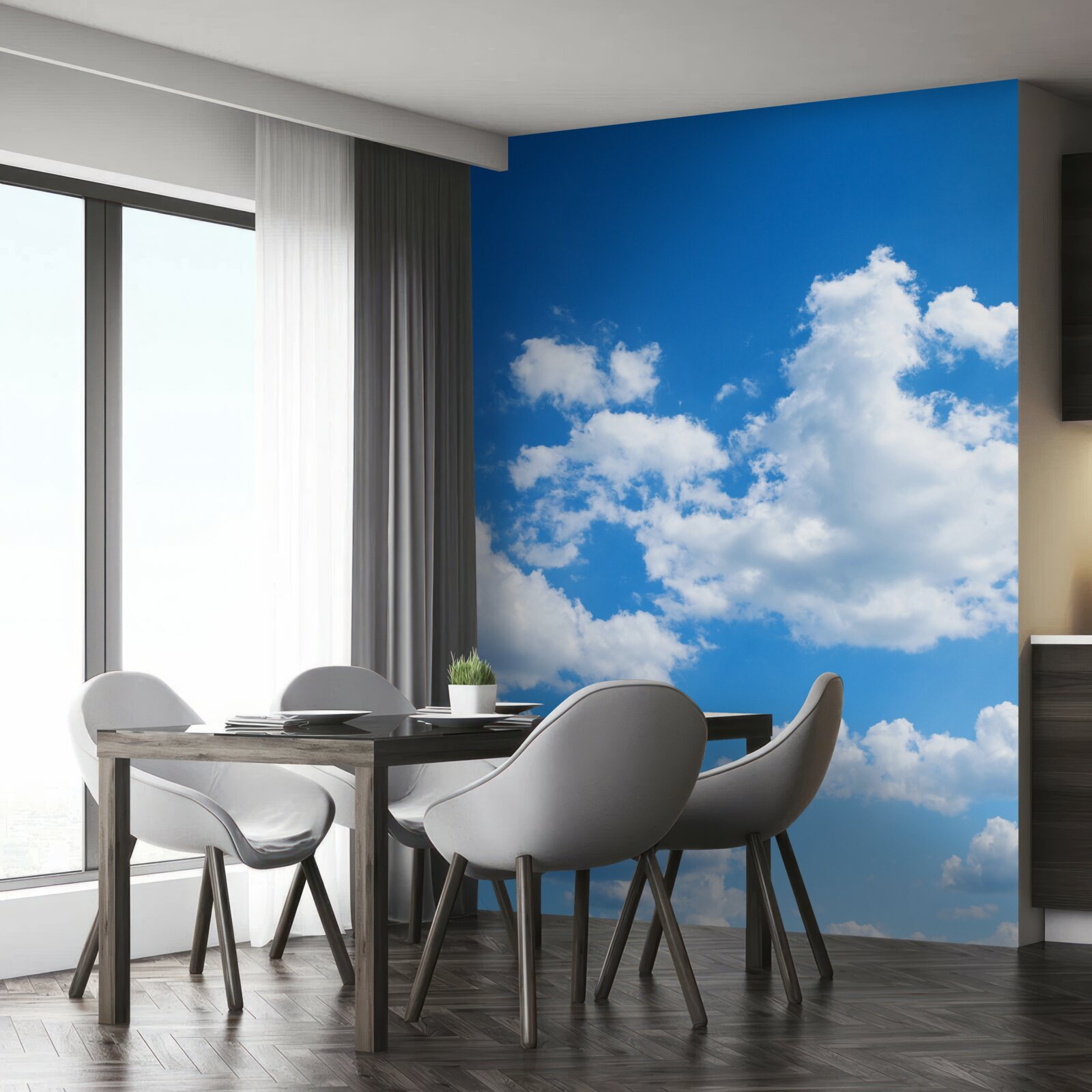 Fototapeten Schneewolken steigen nach dem blauen Himmel auf
