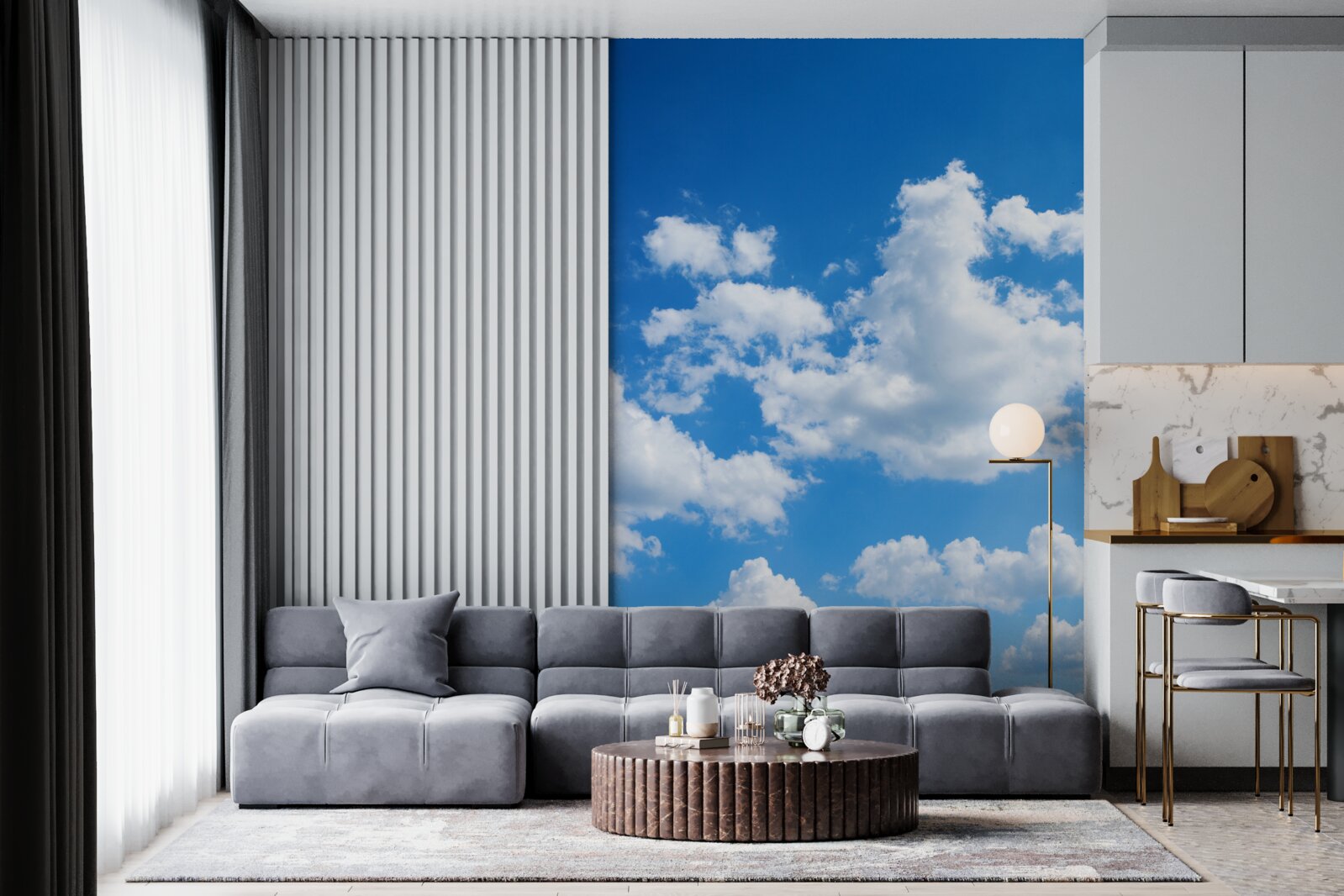 Fototapeten Schneewolken steigen nach dem blauen Himmel auf