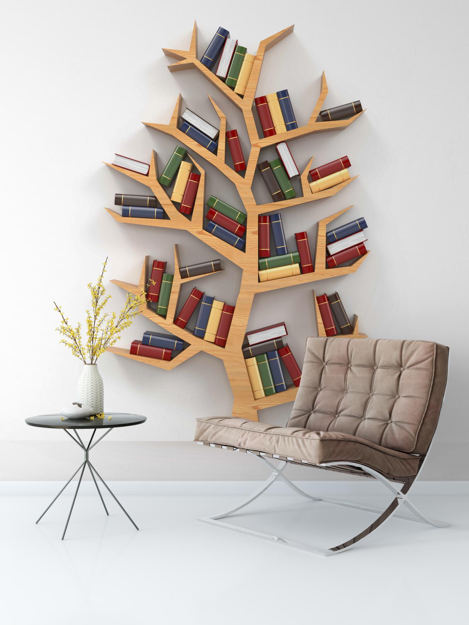 Fototapeten Holzregal für Bücher