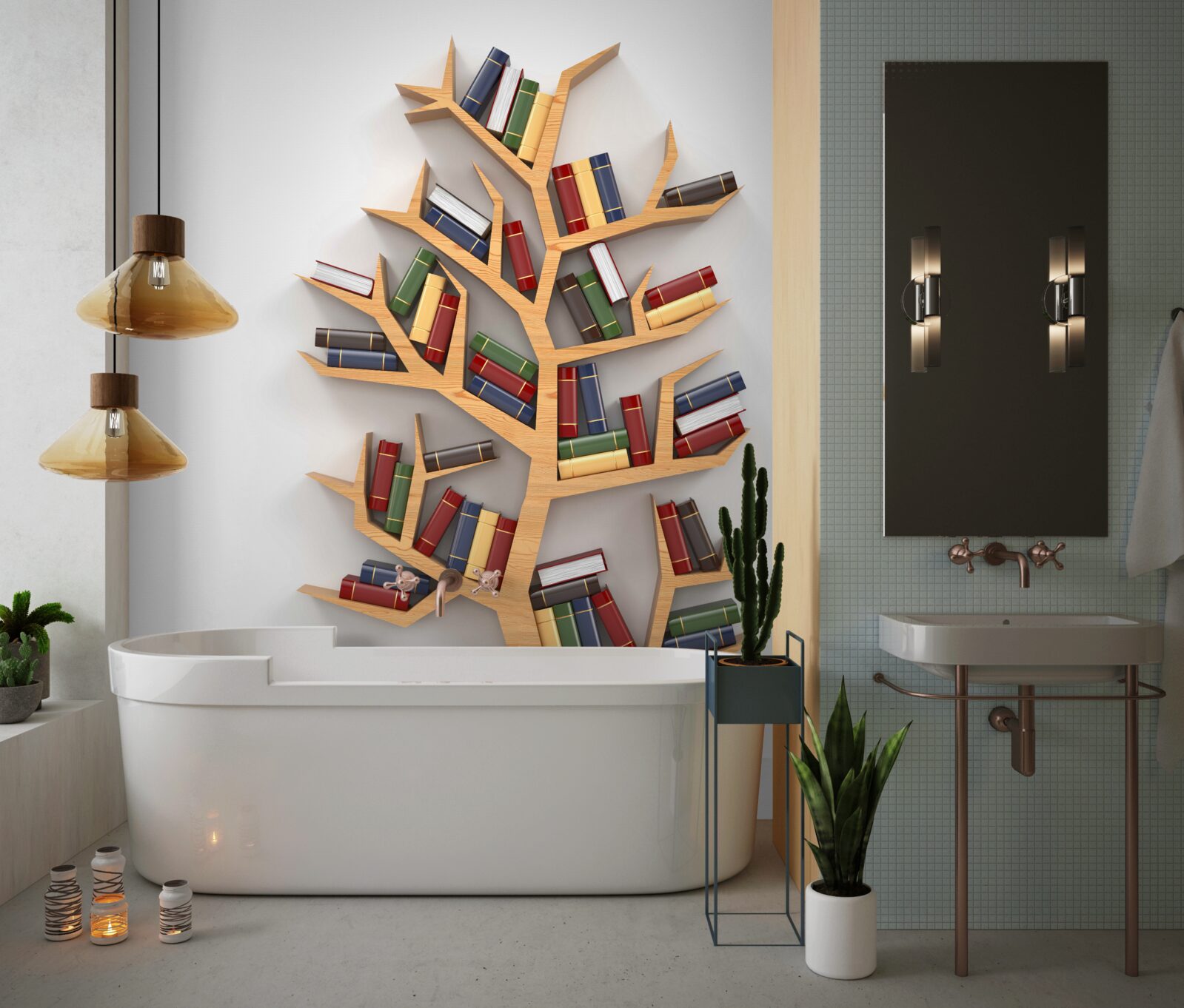 Fototapeten Holzregal für Bücher