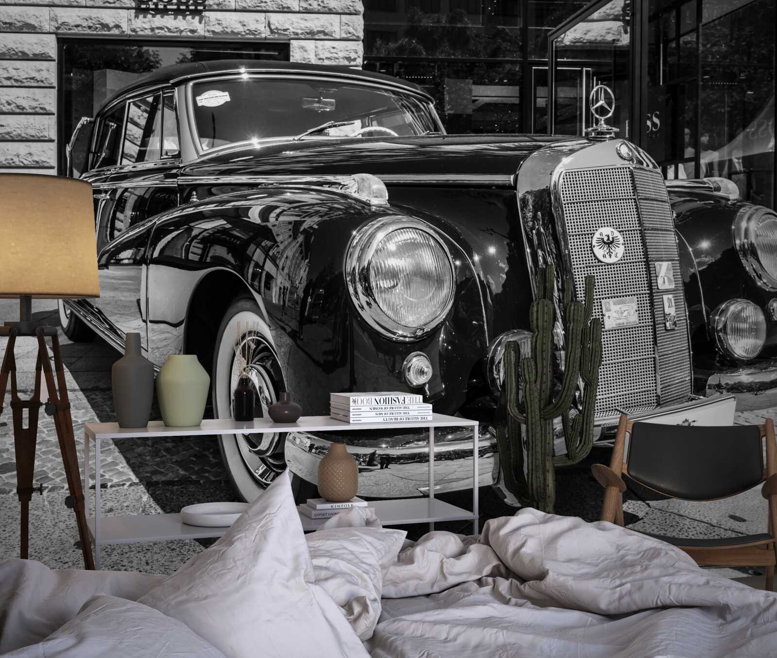 Fototapeten Retro -Auto in Schwarz und Weiß