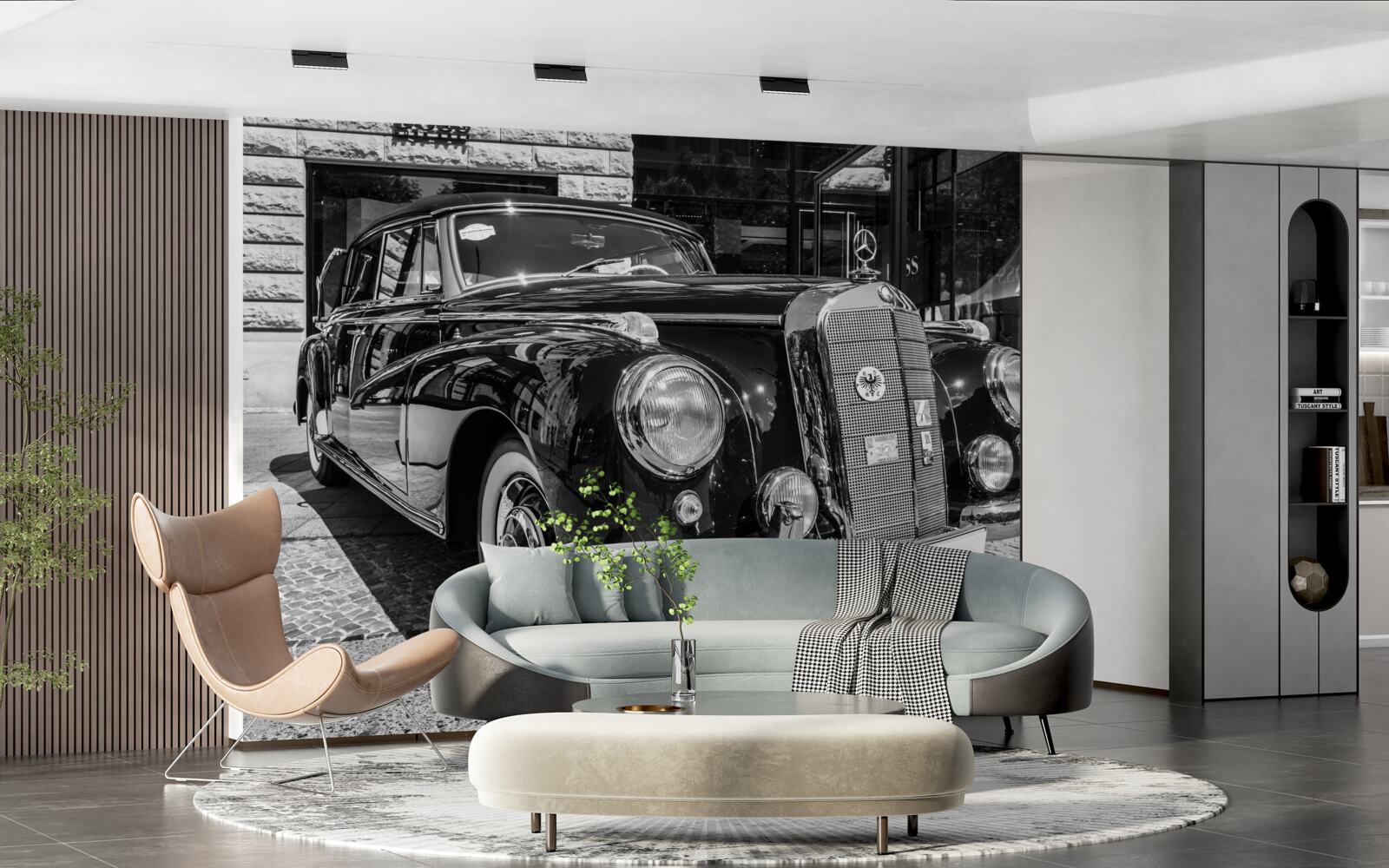 Fototapeten Retro -Auto in Schwarz und Weiß