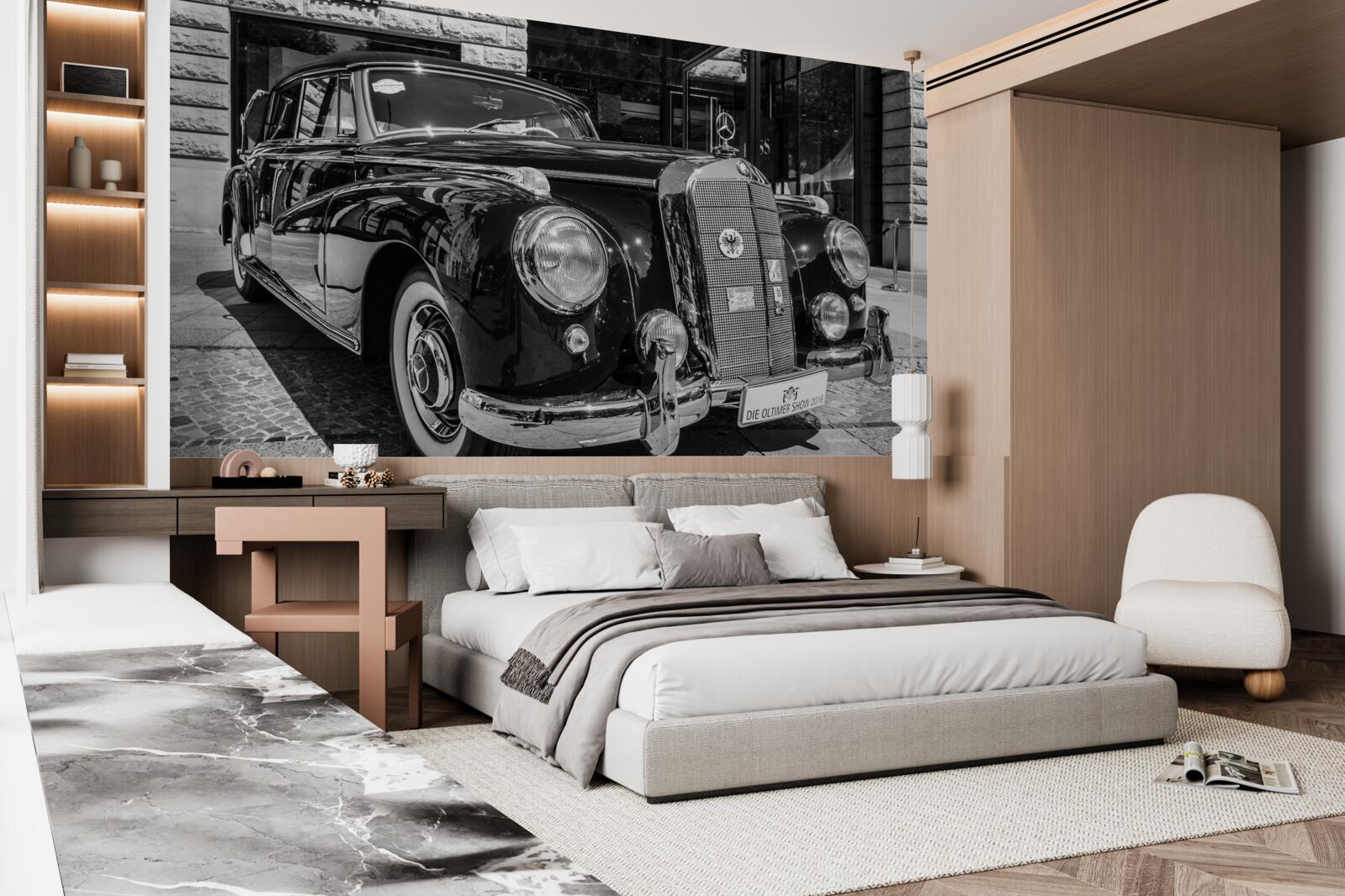 Fototapeten Retro -Auto in Schwarz und Weiß
