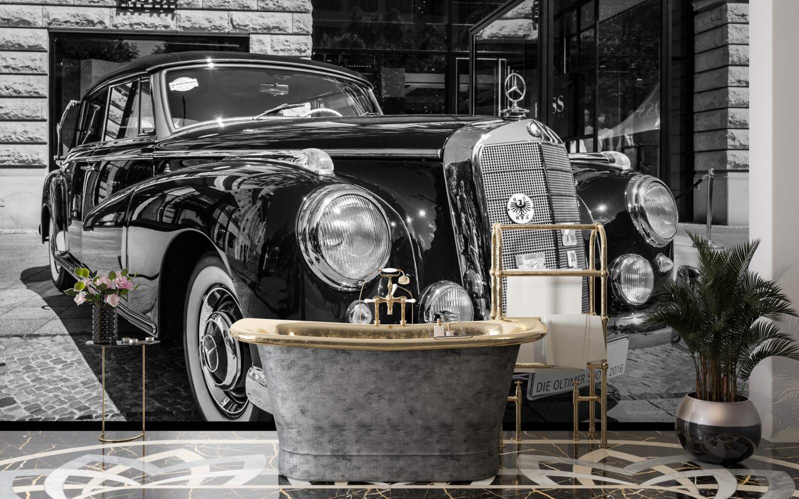 Fototapeten Retro -Auto in Schwarz und Weiß