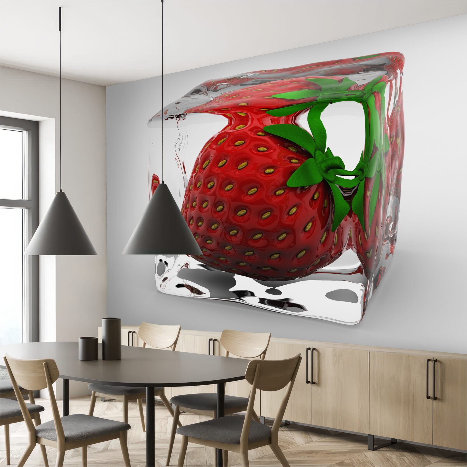 Fototapeten gefrorene Erdbeeren
