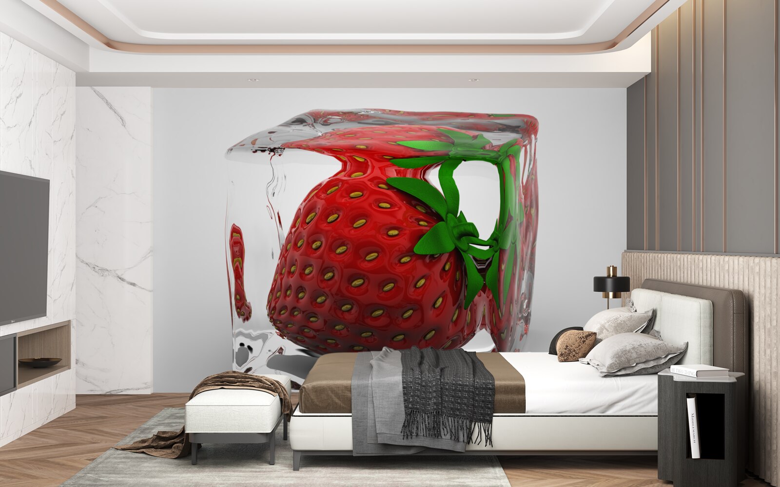 Fototapeten gefrorene Erdbeeren