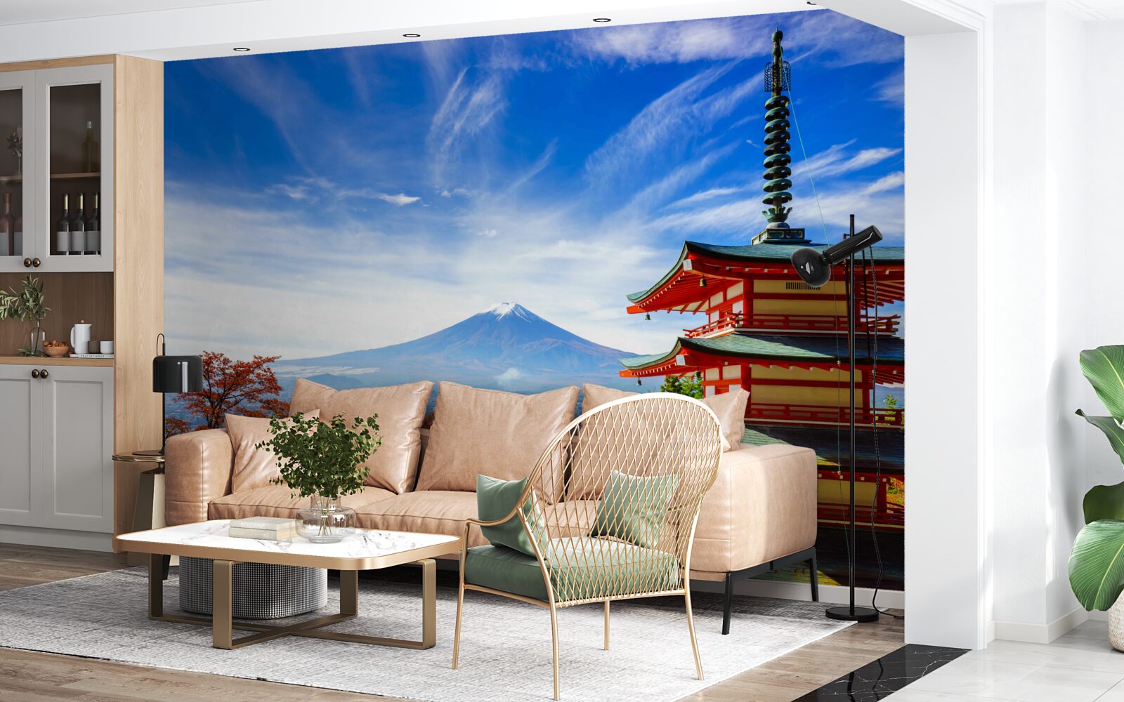 Fototapeten Landhaus mit einem Fuji -Berg im Hintergrund