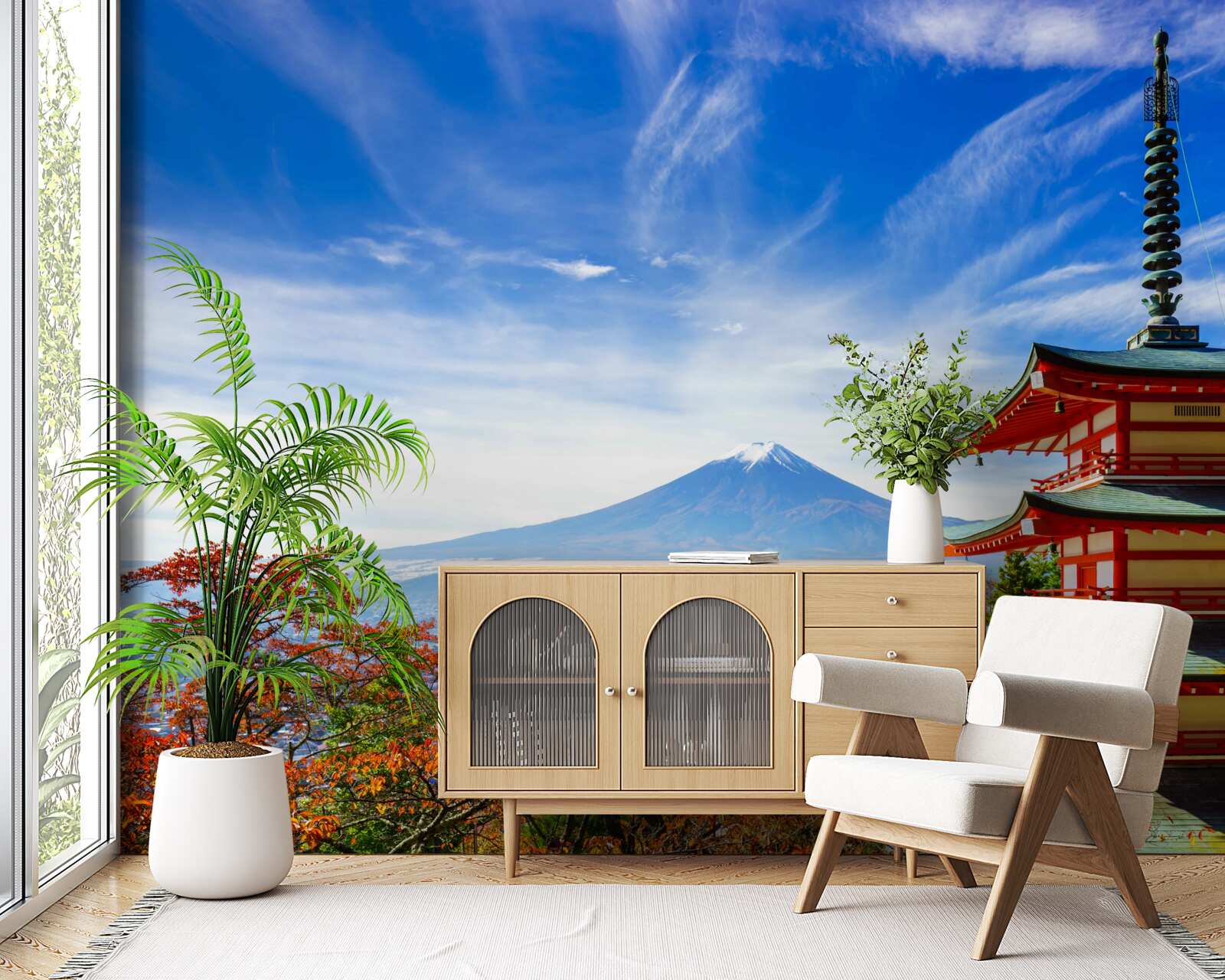Fototapeten Landhaus mit einem Fuji -Berg im Hintergrund