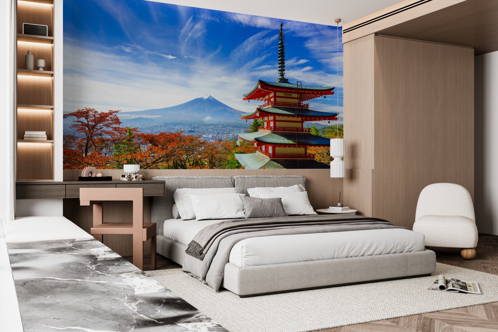 Fototapeten Landhaus mit einem Fuji -Berg im Hintergrund