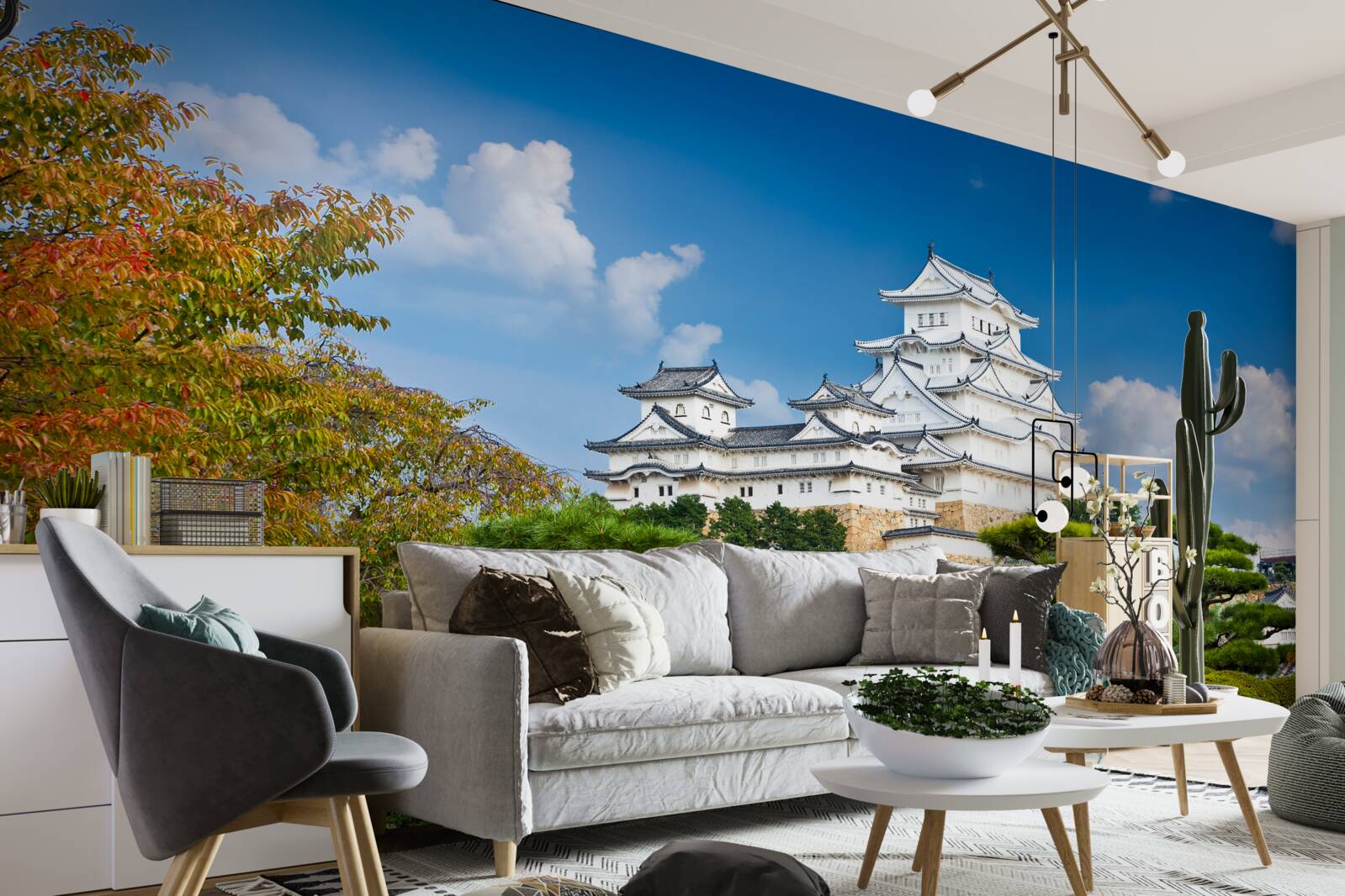 Fototapeten Japanischer Tempel in den Bergen, umgeben von Grün umgeben