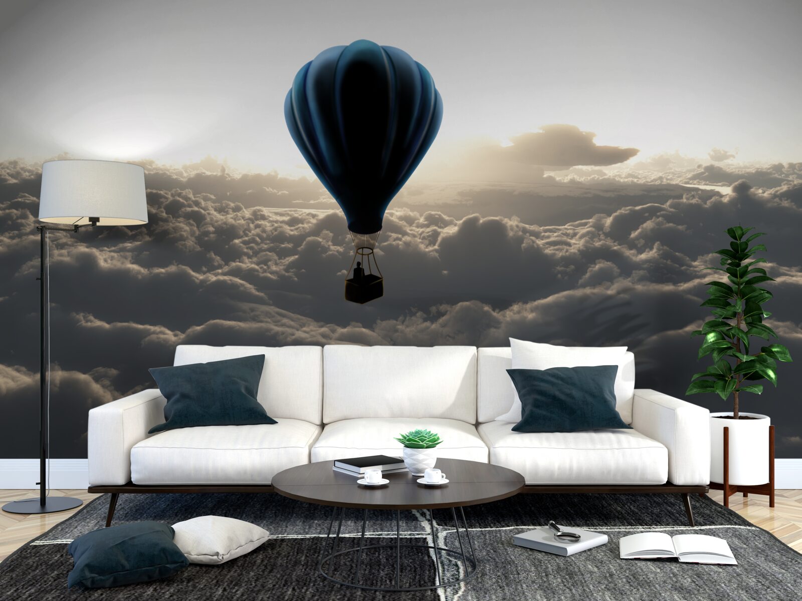 Fototapeten Der Ball steigt hoch über dichten Wolken