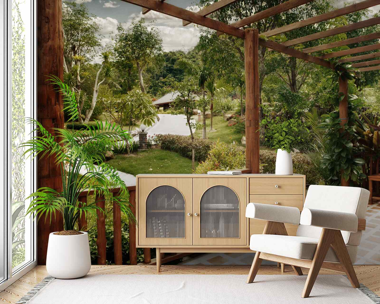 Fototapeten Terrasse mit Bequemlichkeit und Zugang zum Teich