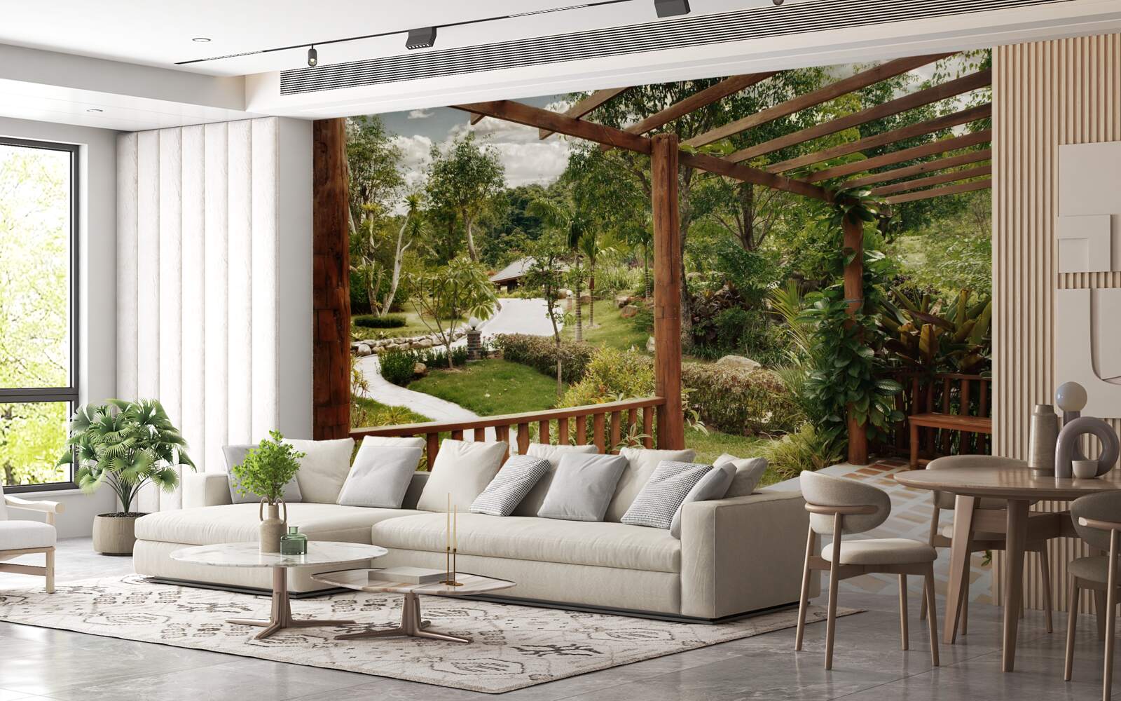 Fototapeten Terrasse mit Bequemlichkeit und Zugang zum Teich