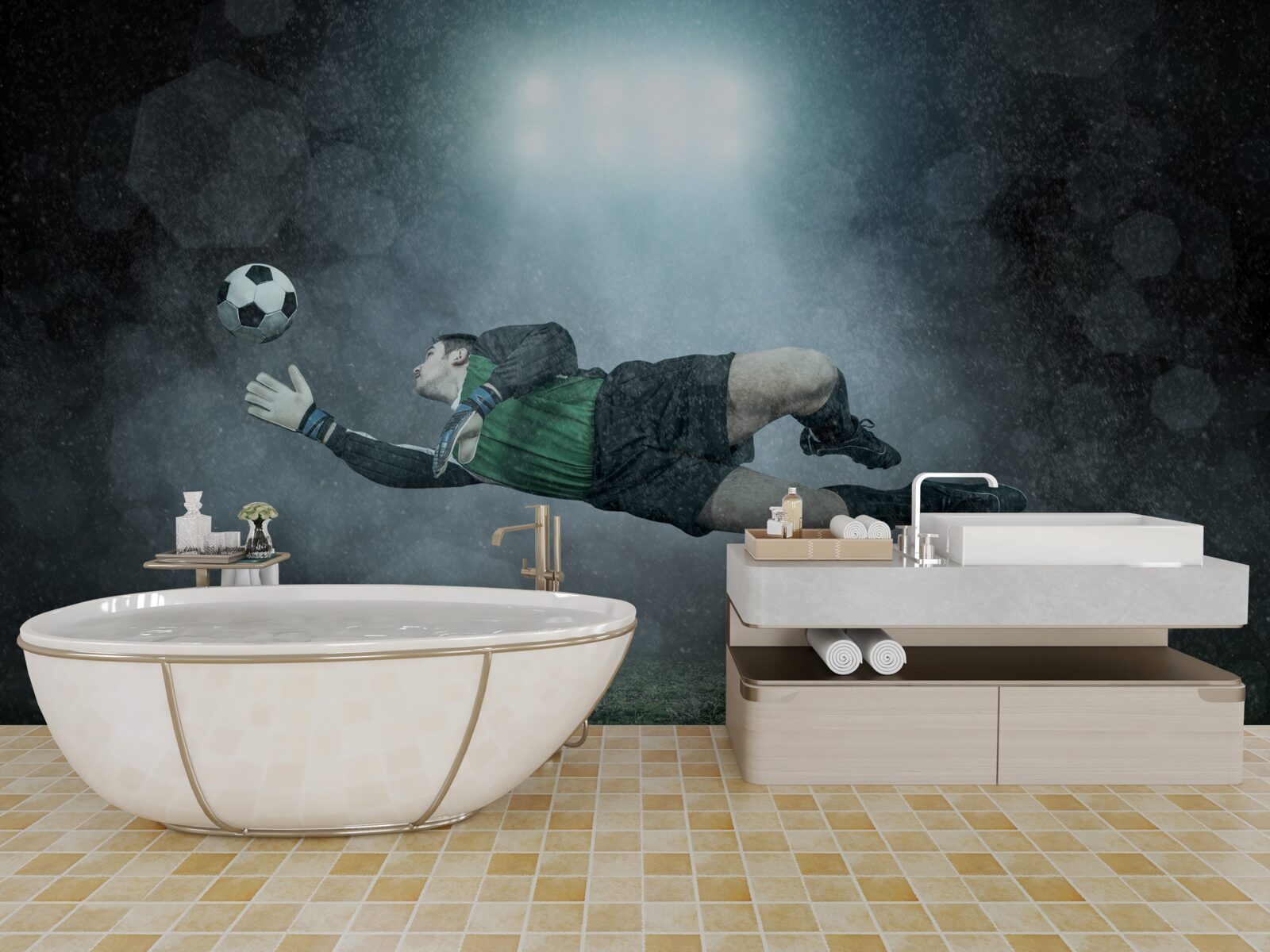 Fototapeten Der Torhüter fängt den Ball im Flug ein