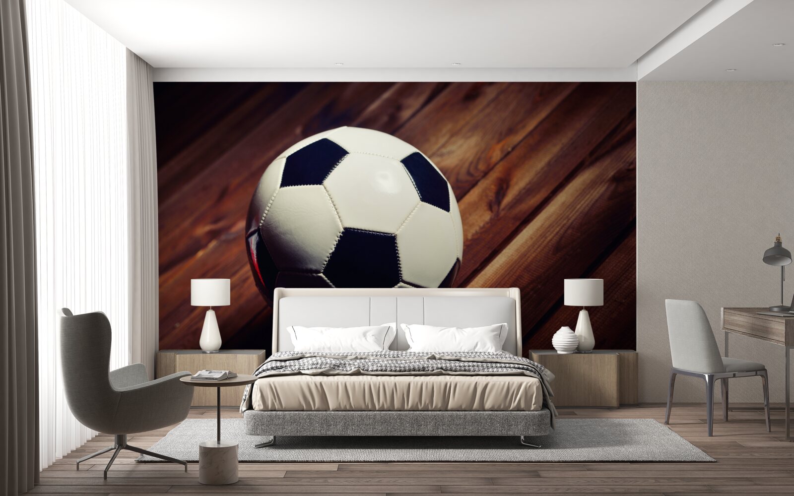 Fototapeten Fußball am Zweig des Baumes