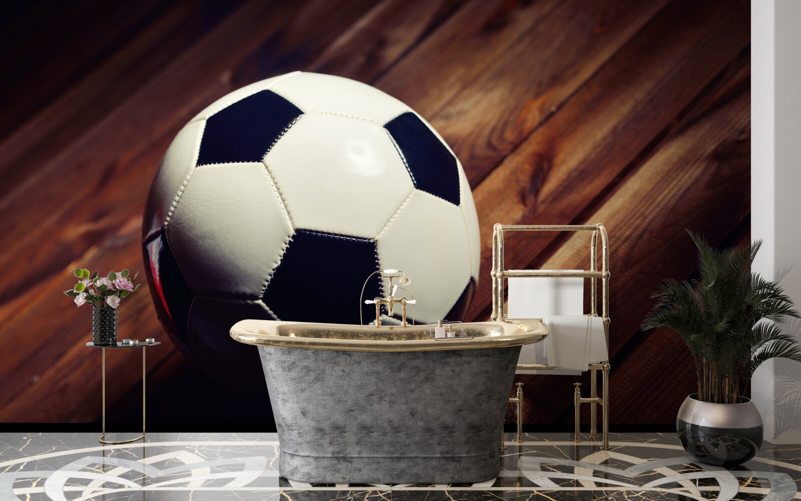 Fototapeten Fußball am Zweig des Baumes