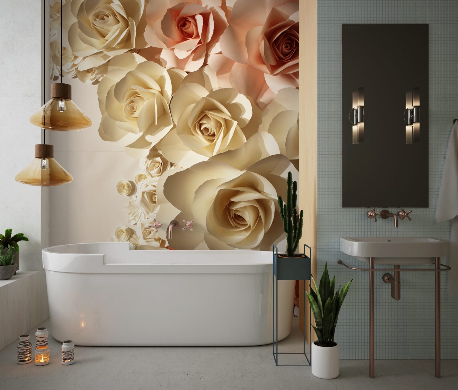 Fototapeten Weiße und rosa Gipsblumen