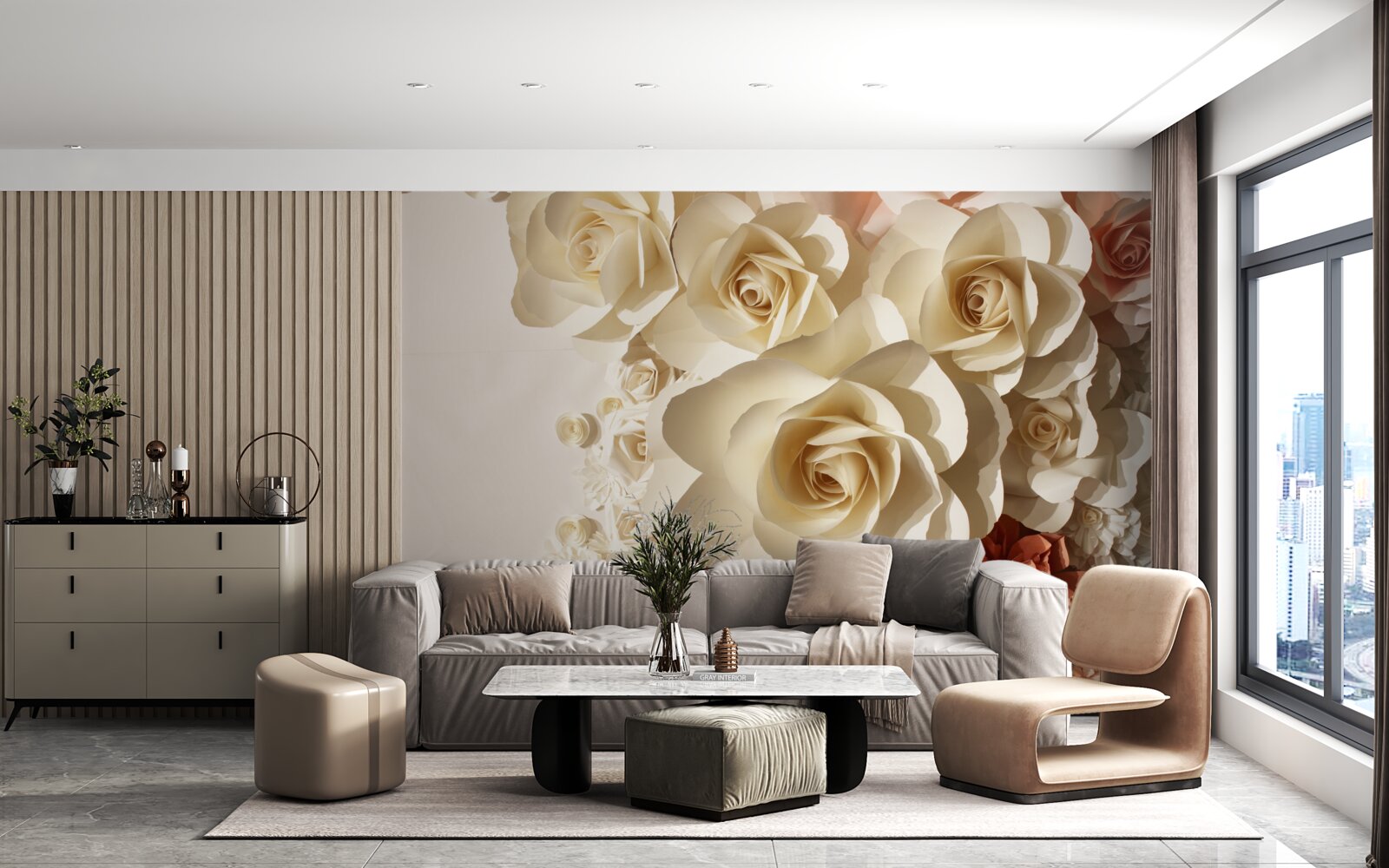 Fototapeten Tonblumen in Form von Skulpturen