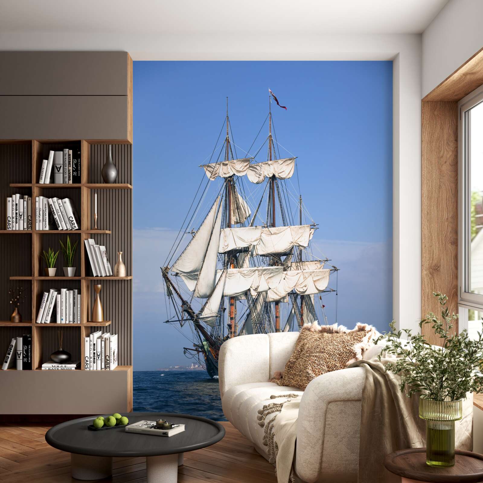 Fototapeten Ein großes Segelschiff, während er auf den Wind wartet