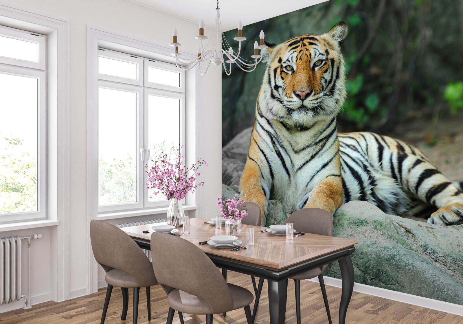 Fototapeten Tiger posiert auf dem Felsen