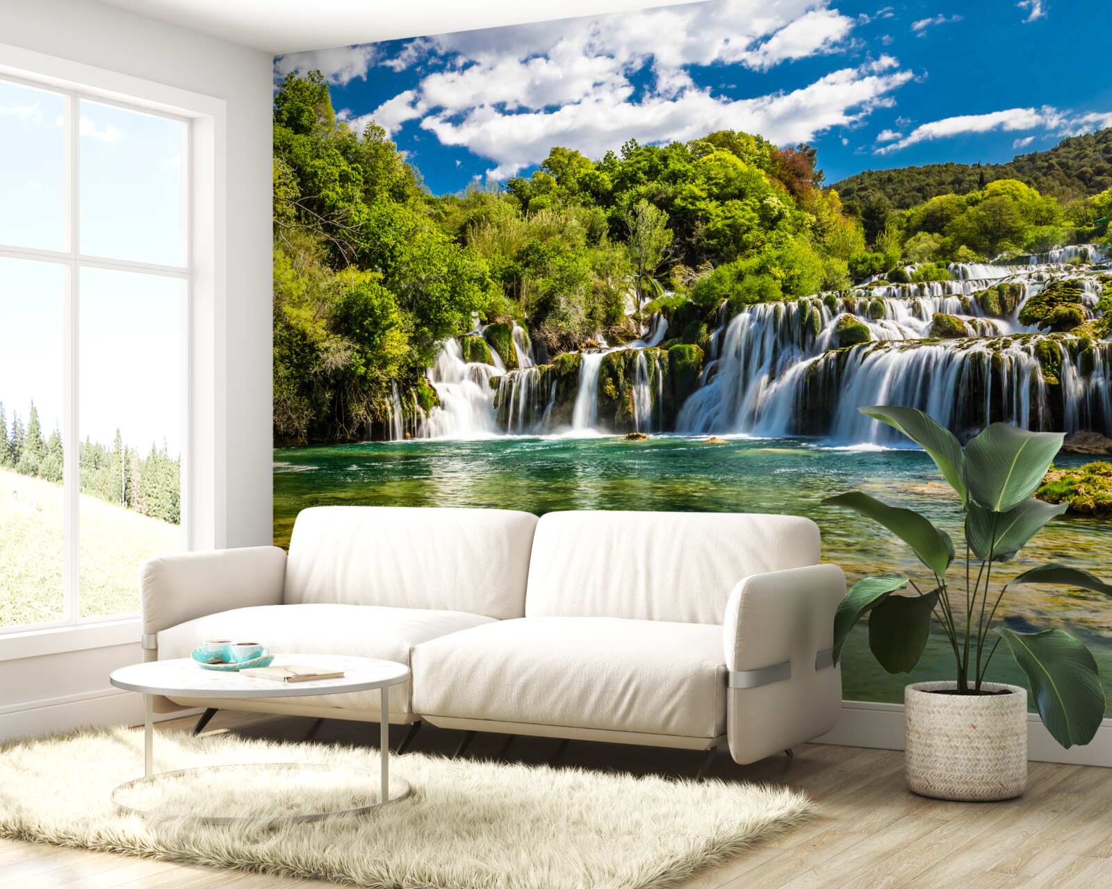 Fototapeten Ein riesiger Wasserfall, der auf einer tropischen Insel abstößt