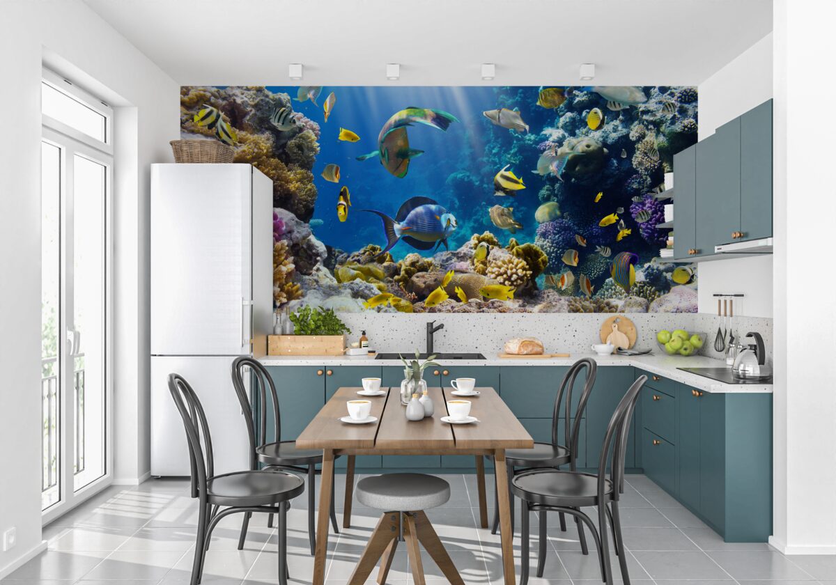 Fototapeten helle Fische und Unterwasseranlagen