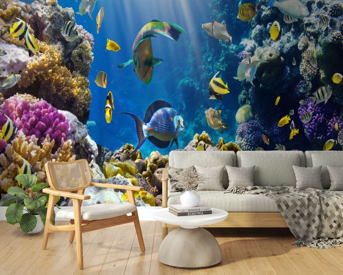 Fototapeten helle Fische und Unterwasseranlagen