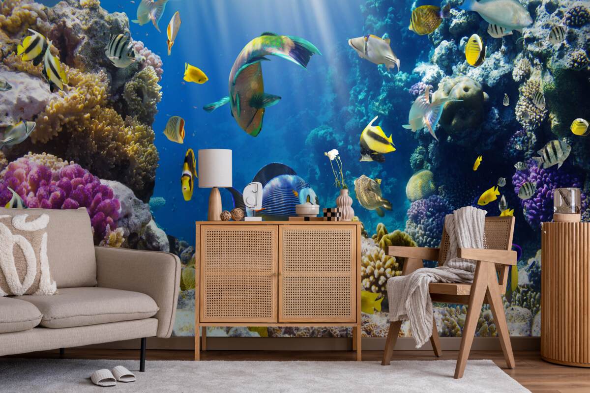 Fototapeten helle Fische und Unterwasseranlagen