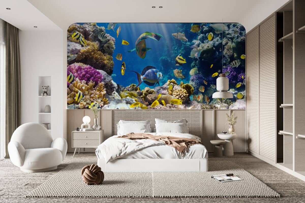 Fototapeten helle Fische und Unterwasseranlagen
