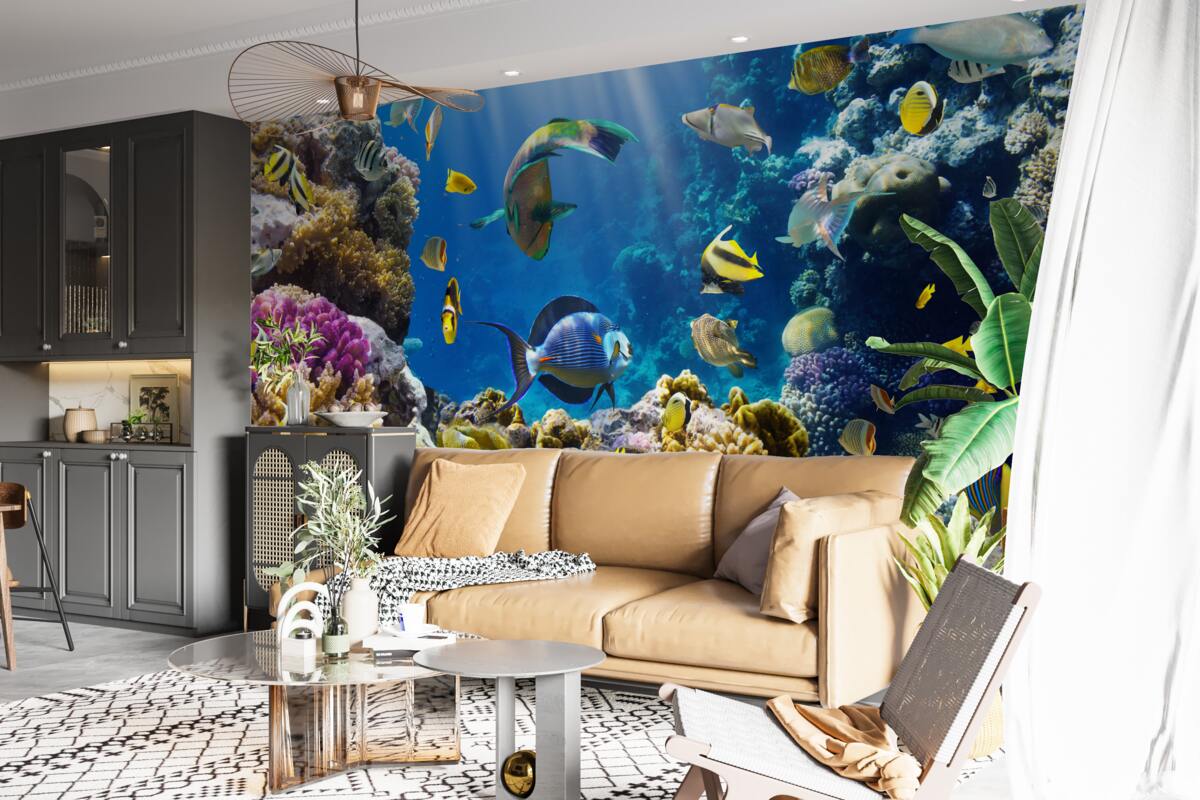 Fototapeten helle Fische und Unterwasseranlagen