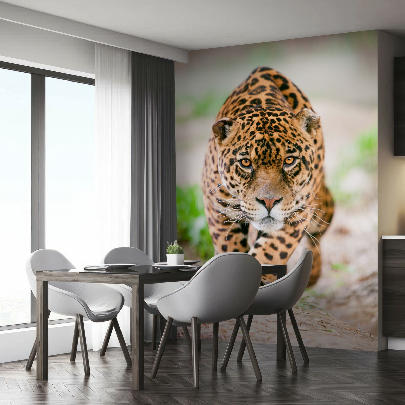 Fototapeten Löschte Leopard mit bernsteinfarbenen Augen