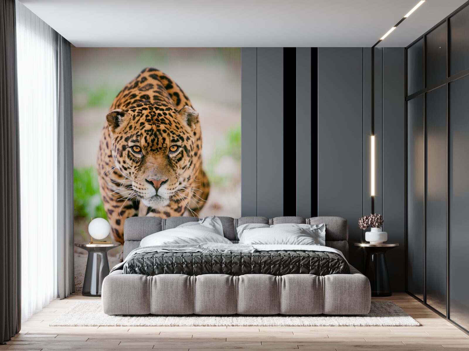 Fototapeten Löschte Leopard mit bernsteinfarbenen Augen