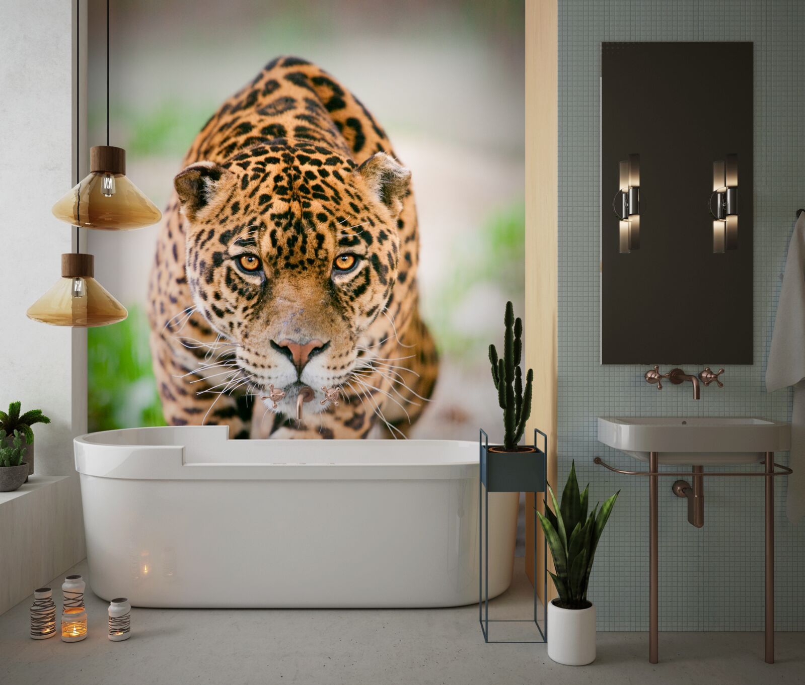 Fototapeten Löschte Leopard mit bernsteinfarbenen Augen