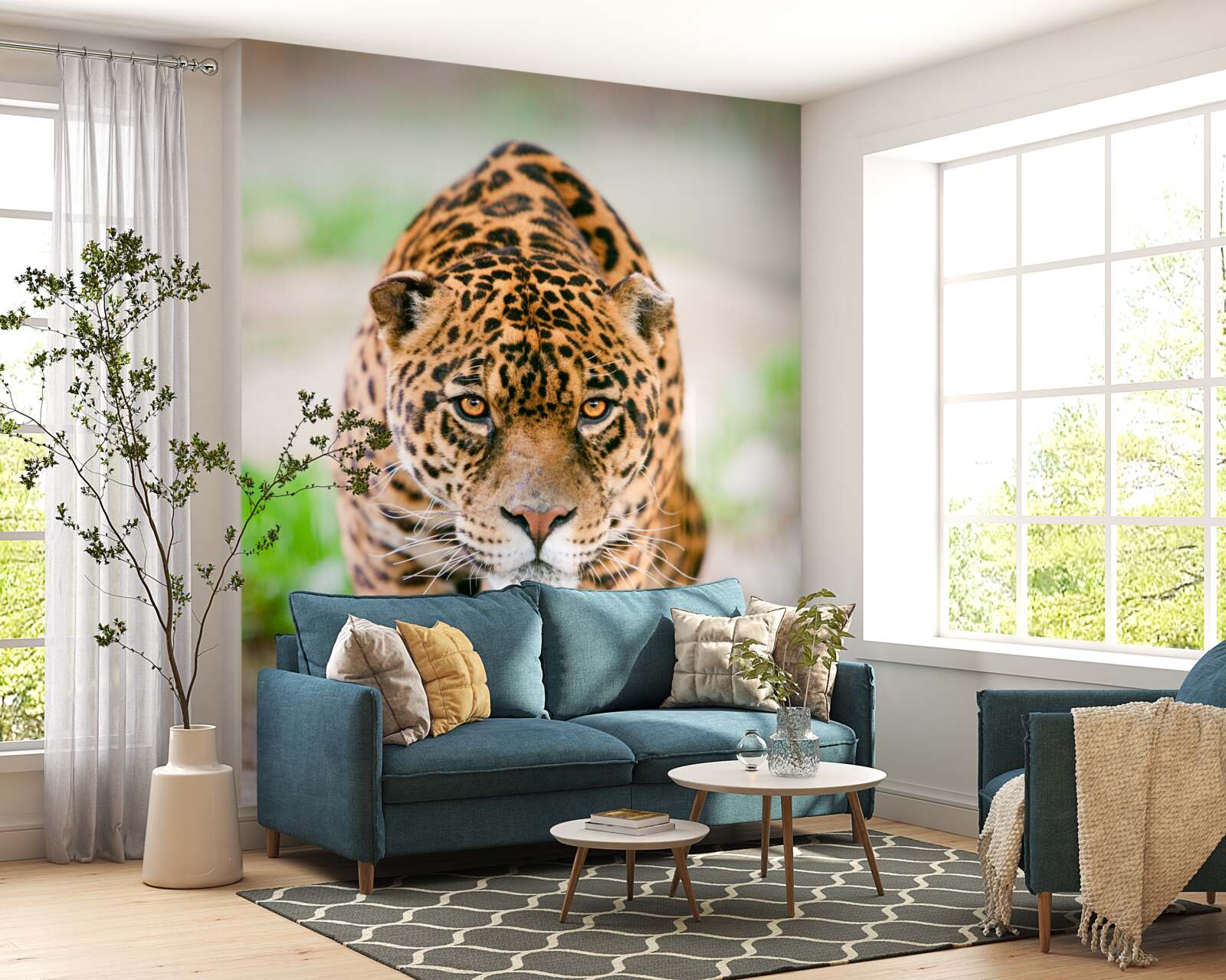 Fototapeten Löschte Leopard mit bernsteinfarbenen Augen