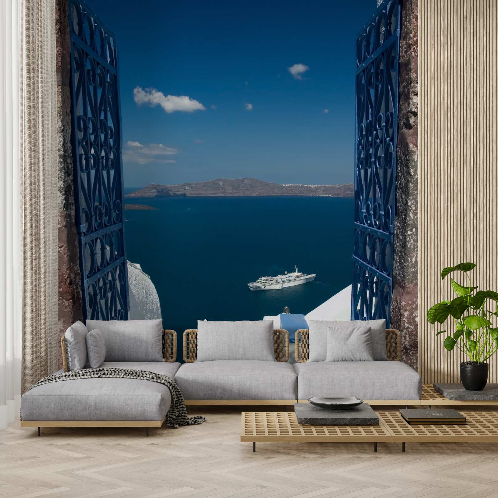 Fototapeten Treppen, die in Zypern zum Meer gehen