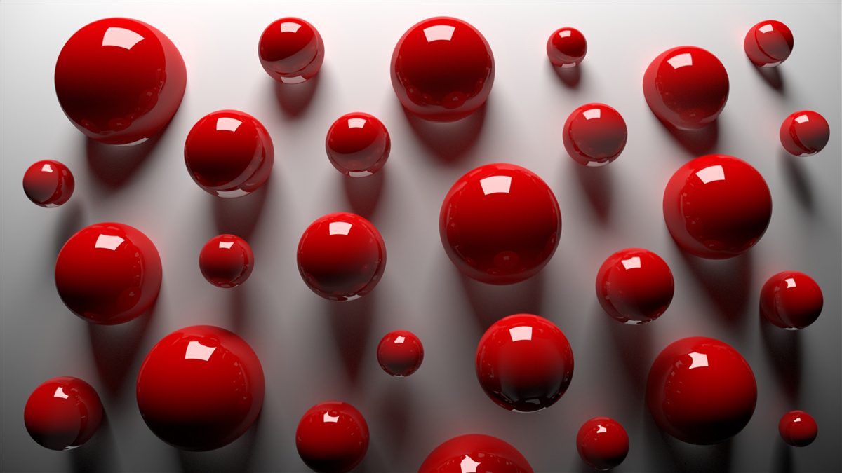 Fototapeten Rote Bälle erheben sich auf einem hellen Hintergrund