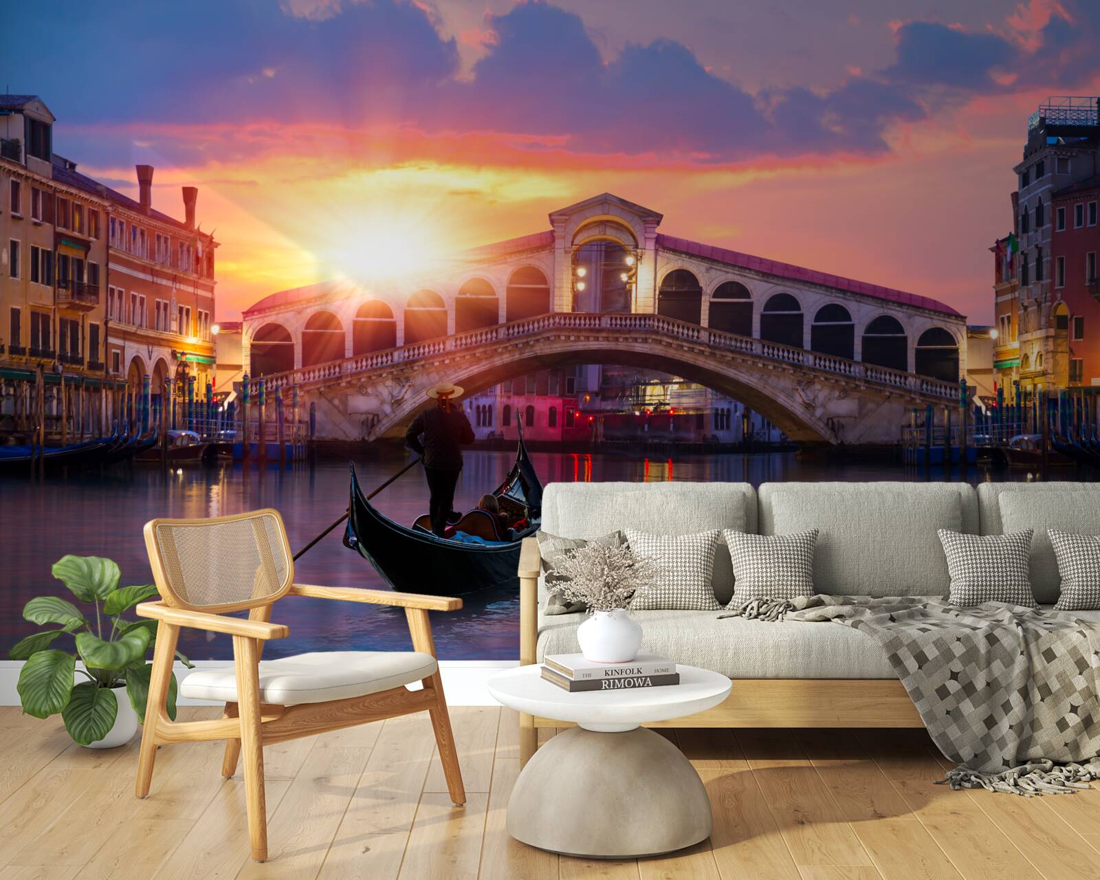 Fototapeten Die Sonne verschwindet hinter dem Horizont in Venedig