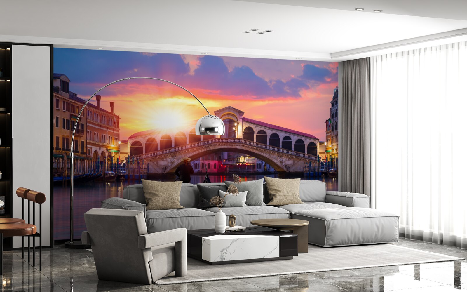 Fototapeten Die Sonne verschwindet hinter dem Horizont in Venedig