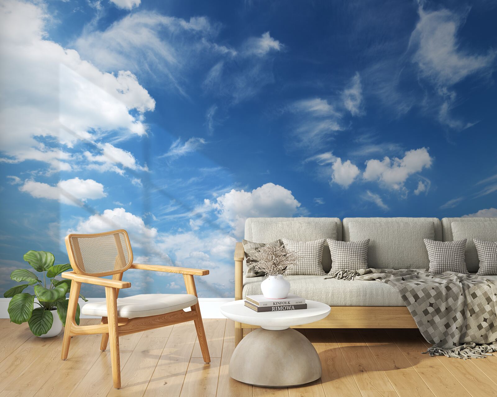 Fototapeten Sauberer, blauer Himmel mit flauschigen weißen Wolken