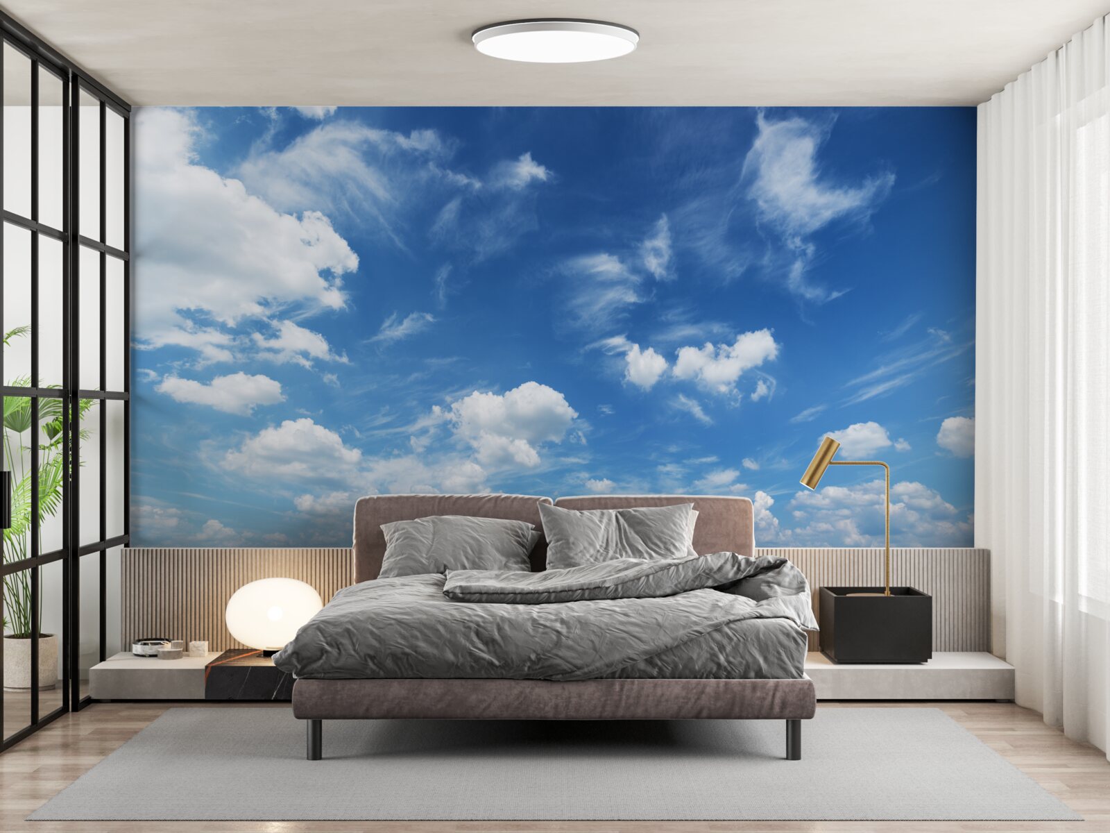 Fototapeten Sauberer, blauer Himmel mit flauschigen weißen Wolken