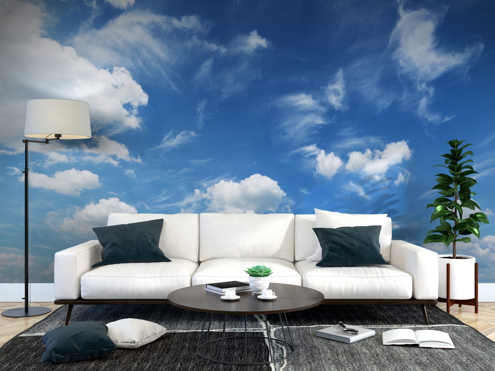 Fototapeten Sauberer, blauer Himmel mit flauschigen weißen Wolken