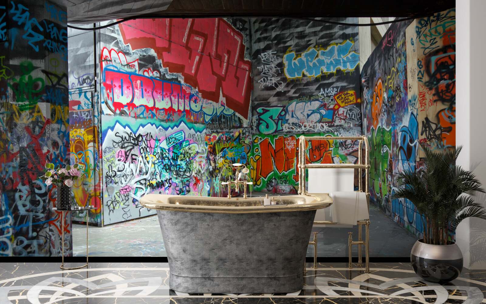 Fototapeten Graffiti schmückt die Wände des unterirdischen Durchgangs