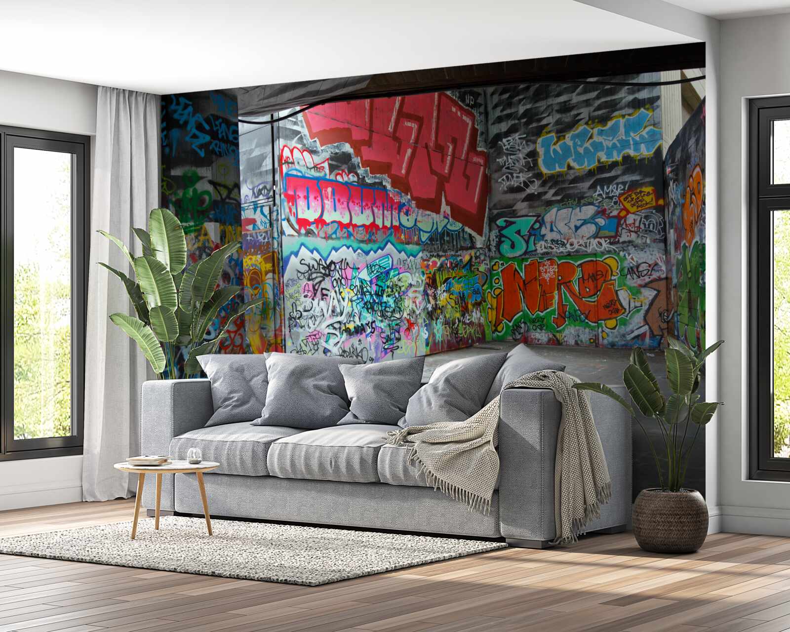 Fototapeten Graffiti schmückt die Wände des unterirdischen Durchgangs