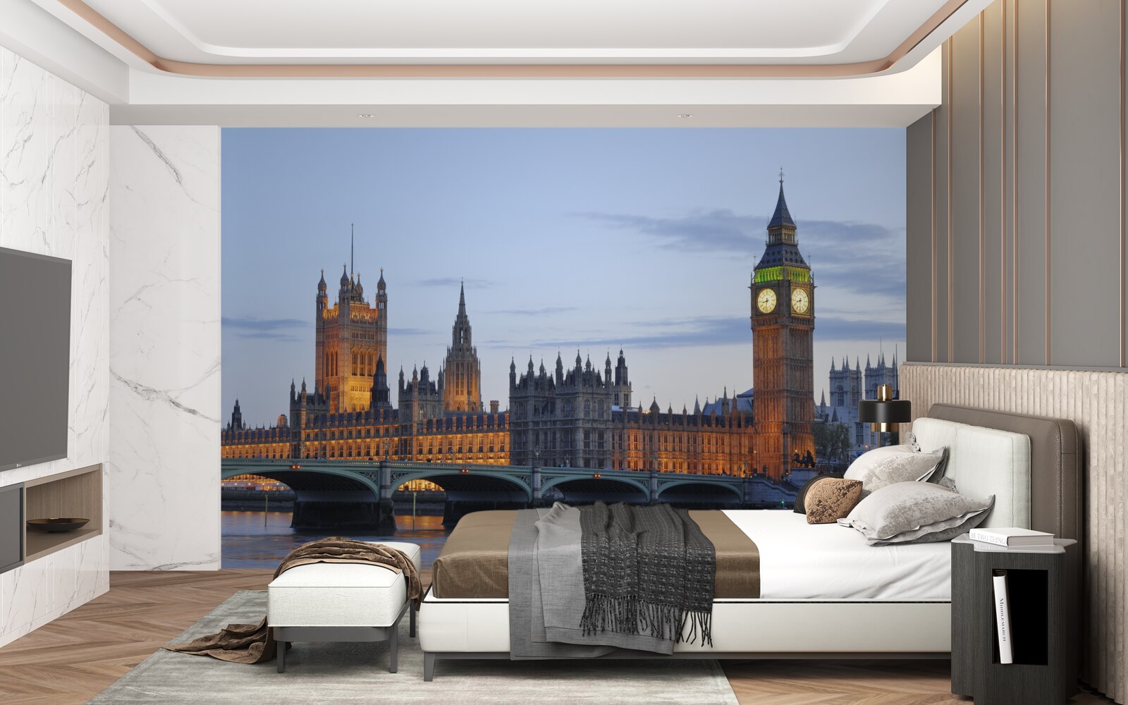 Fototapeten Big Ben und Parlament mit Lichtern beleuchtet
