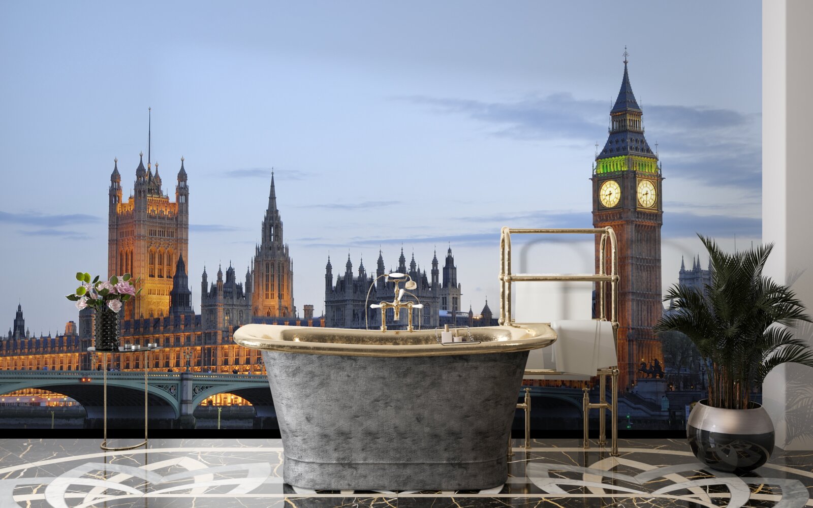 Fototapeten Big Ben und Parlament mit Lichtern beleuchtet