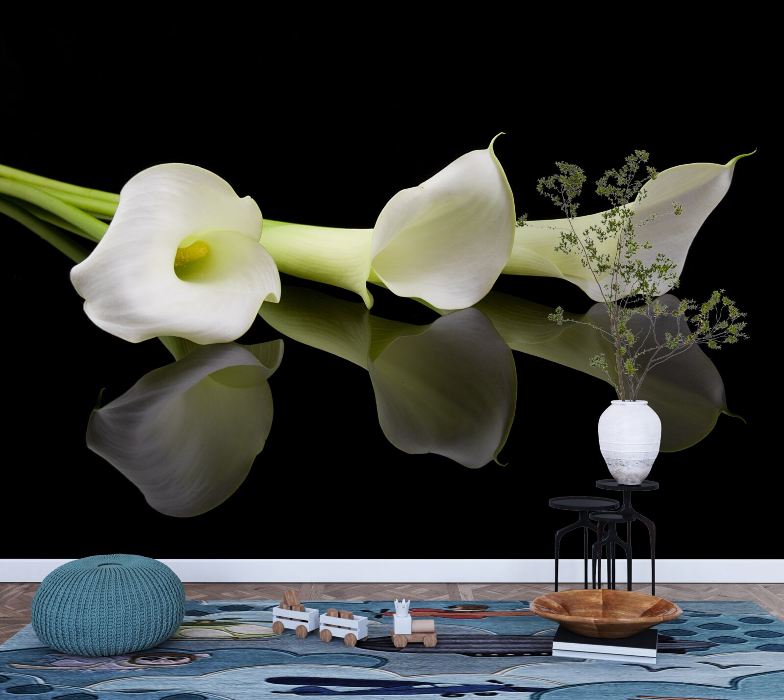 Fototapeten Lilien von Kalia, die sich im Wasser widerspiegeln