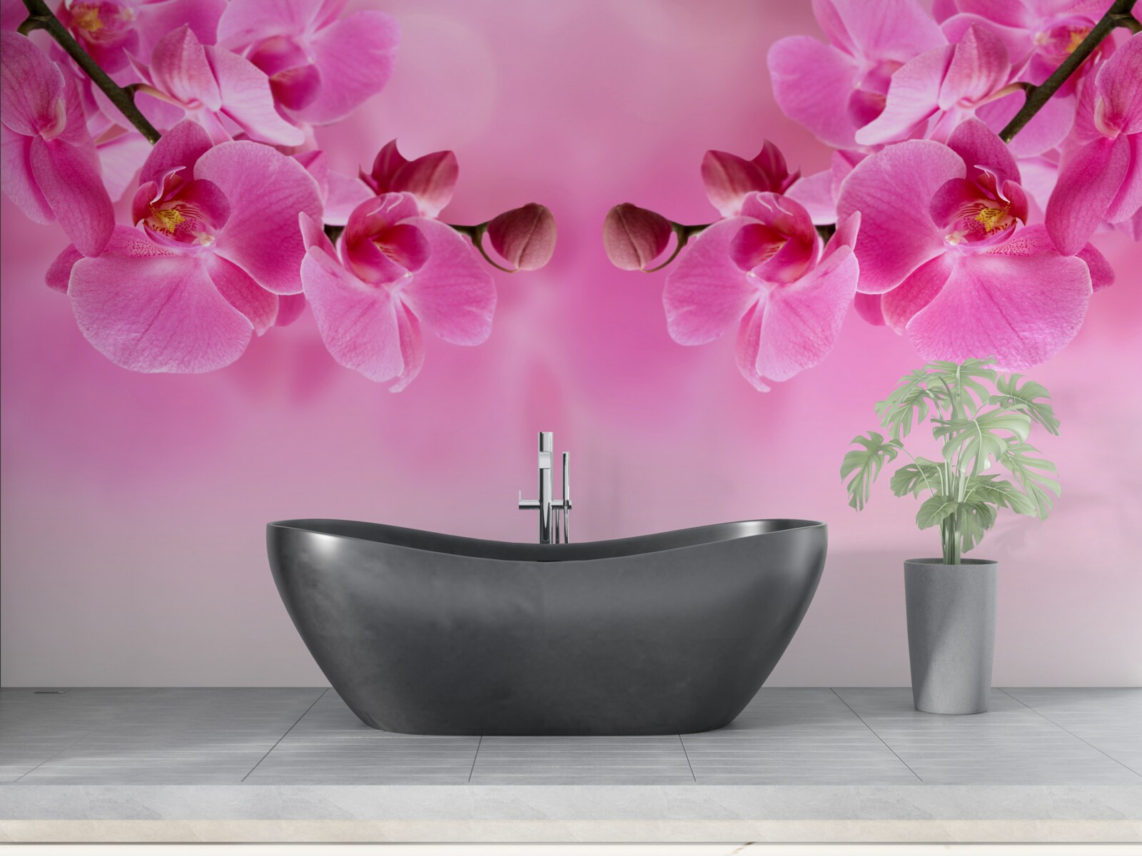 Fototapeten Zweige der rosa Orchidee auf einem hellen Hintergrund