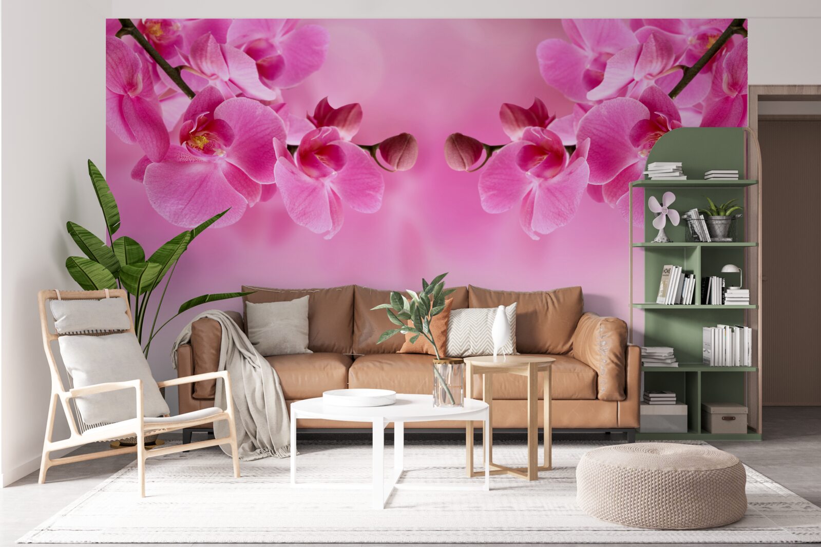 Fototapeten Zweige der rosa Orchidee auf einem hellen Hintergrund