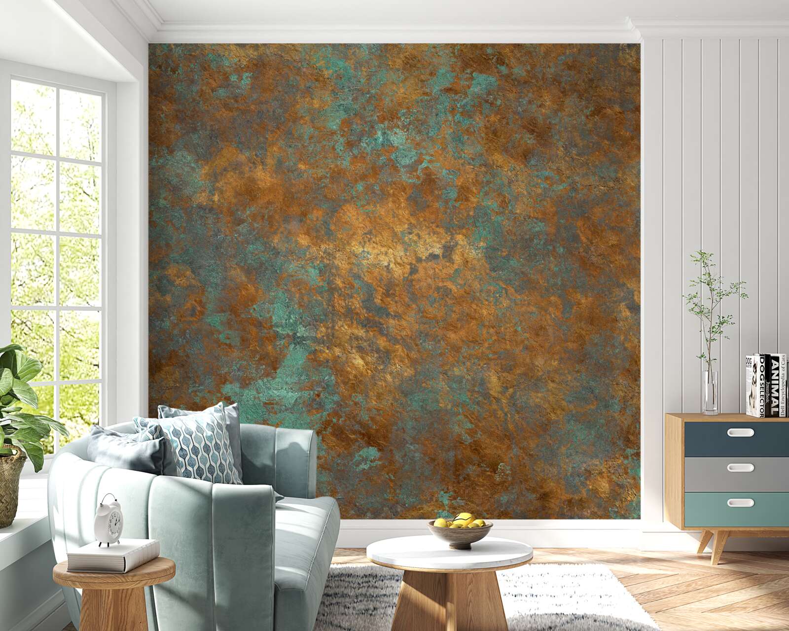 Fototapeten Goldener Marmor mit blauen Flecken