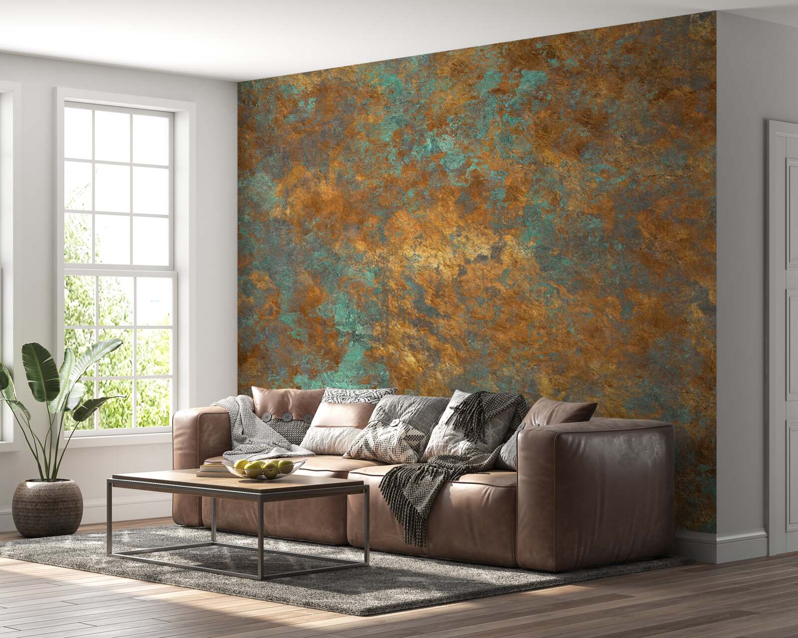 Fototapeten Goldener Marmor mit blauen Flecken